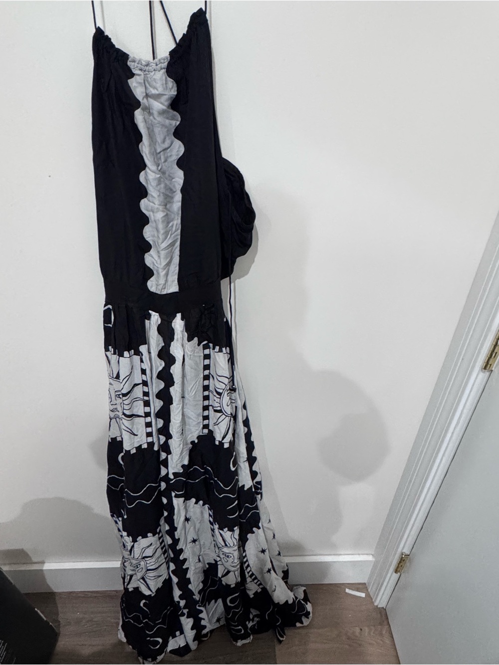 Anthropologie Black and White Halter Maxi Dress with Graphic Motif - Picture 3 of 10